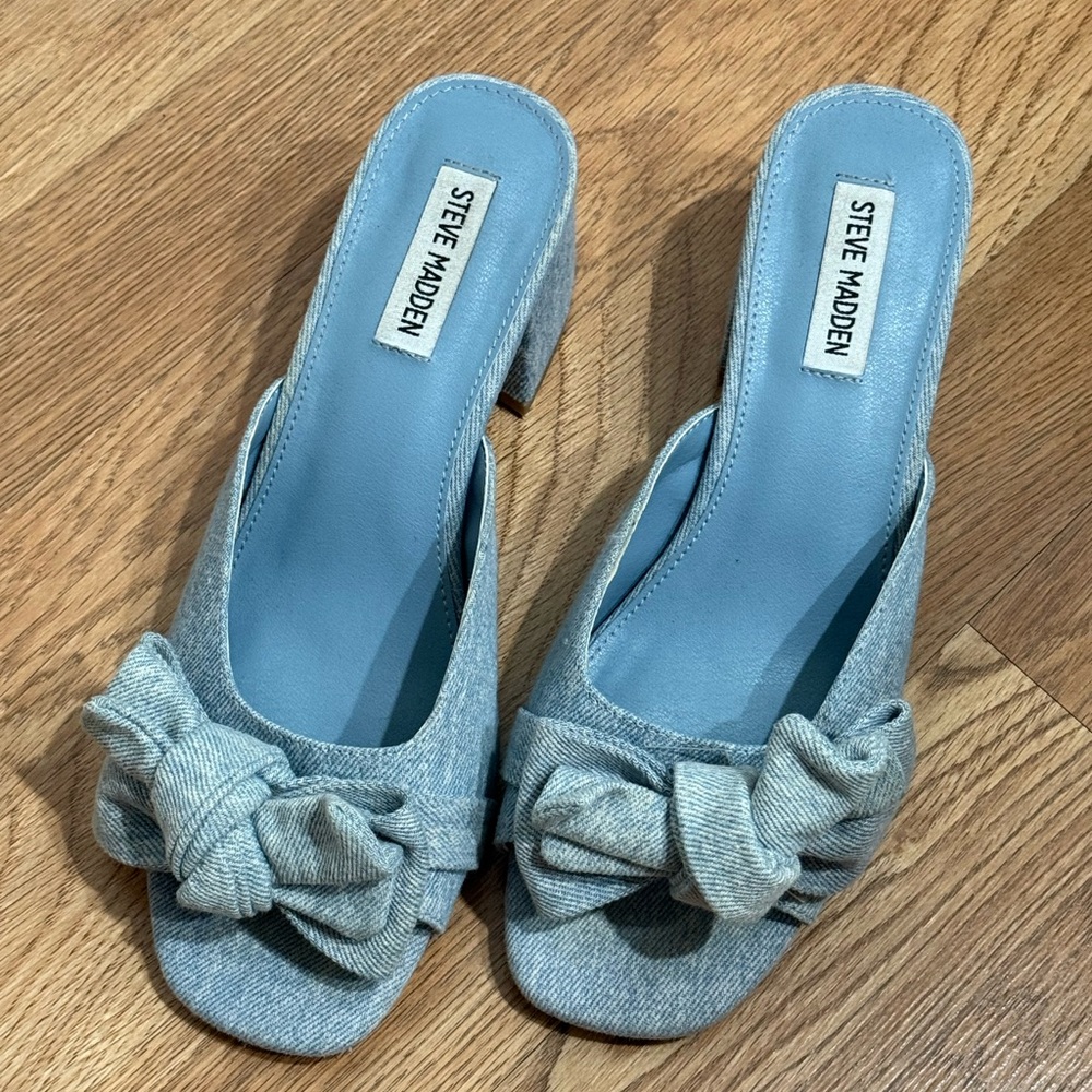 Steve Madden Denim Blue Mules with Bow Detail